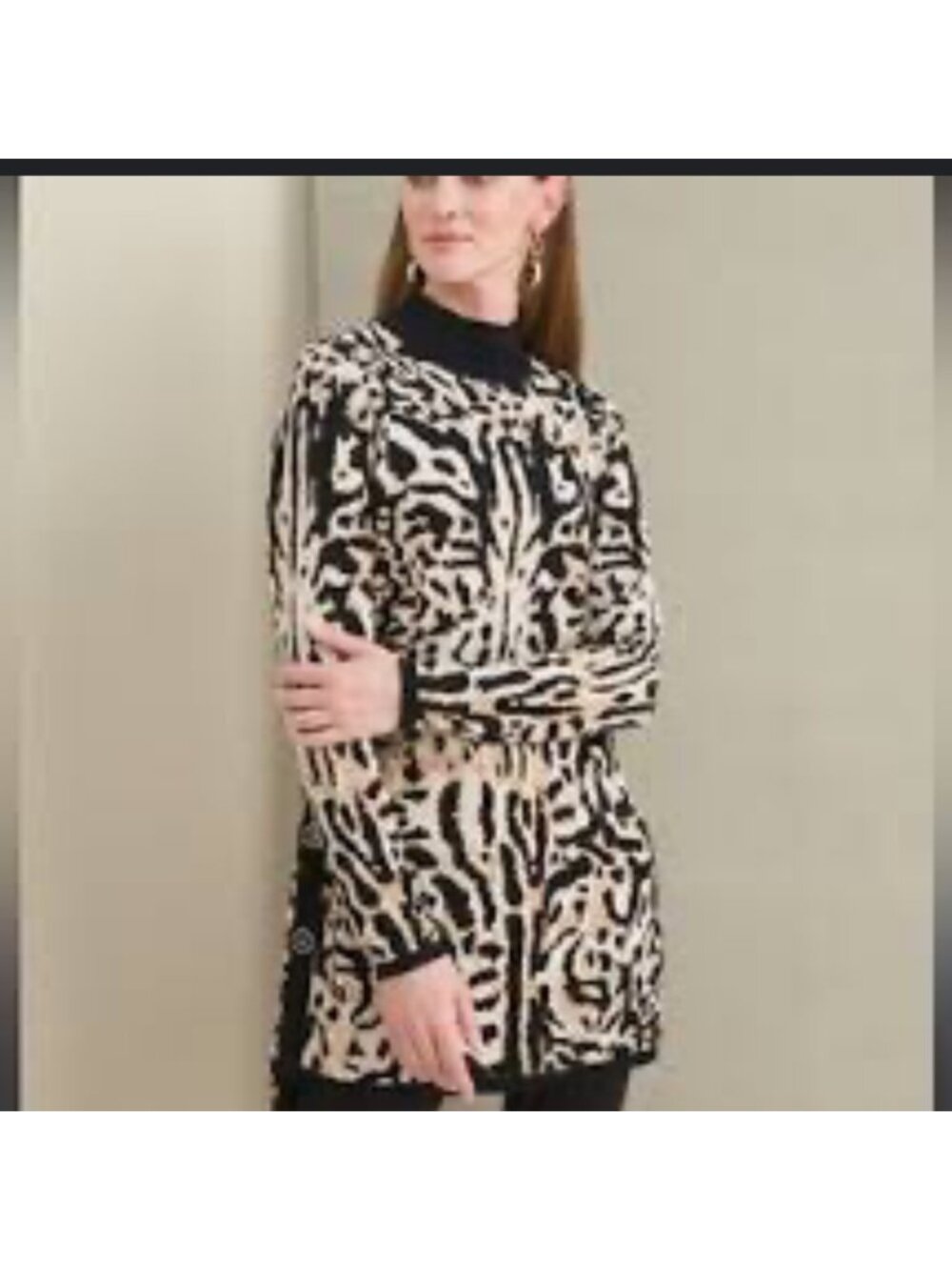 Chico's Sweater Small Leopard Print Cashmere Blend Ribbed Mock Neck Tunic